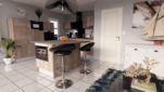 Cuisine en carrelage et meuble en bois